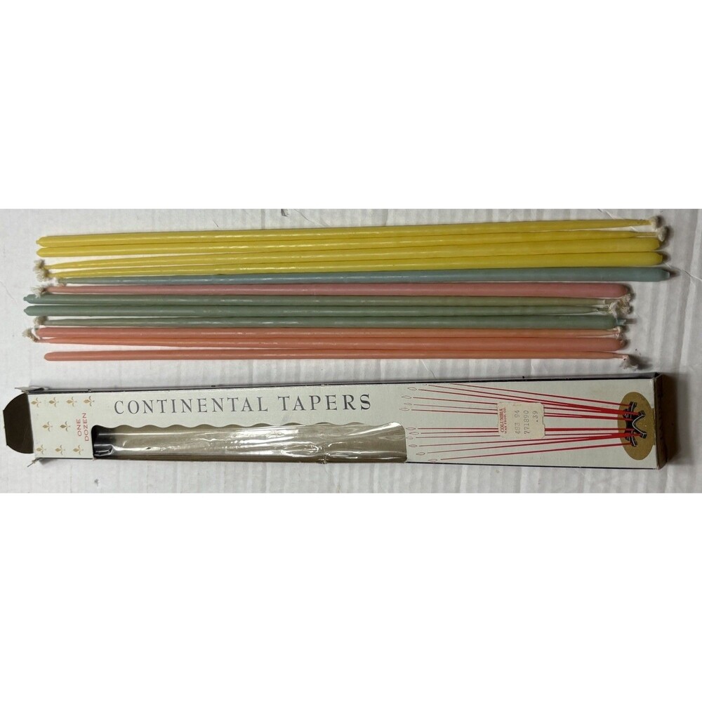 Vintage Columbia Continental Tapers Pastel Candles 12 Mixed Colors in Box